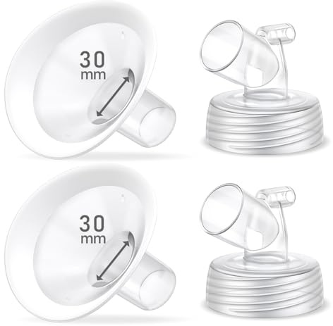 2 Packs 30mm Flange Set, Updated Soft Rim Shield and Wide Mouth Base Connector Pump Parts for Spectra S2 Spectra S1 9 Plus Breastpumps Accessories, 106 Degree Wider Opening Angel