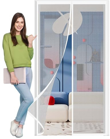 Zanzariere Magnetiche per Porte Finestre su Misura 66 x 244 cm Chiusura Automatica, Facile da Installare Zanzariera Porta Magnetica per Bambini e Animali Domestici, Bianco