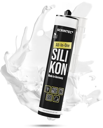 SCRINTEC® All-In-One Silikon Weiß [310 ml] – Silikon Dichtstoff für Bad, Küche & Fenster – UV-beständig, lebensmittelecht & natursteinverträglich – in recycelter Kartusche – Made in Germany