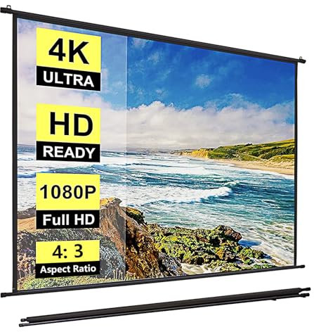 INMOZATA Projector Screen 72inch/152x116cm Wall & Ceiling Mounted Projection Screen with 4:3 Ratio Matte White Screen & Ambient Light Rejecting Movie Screen for Home Theater School Outdoor Indoor