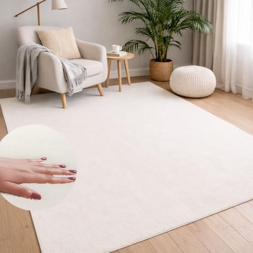 carpet city Waschbarer Teppich Einfarbig Kurzflor - 200x280 cm in Weiß - Weich & Soft-Touch Haptik - rutschfest & Pflegeleicht - Teppich für Wohnzimmer, Schlafzimmer & Flur