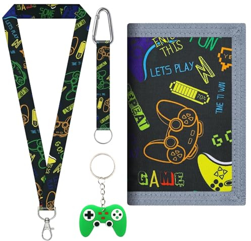 MLPKOI Porte Monnaie Enfant Garçon, Portefeuille Ado Garcon, Portefeuille pour Enfant avec Mousqueton, Lanière de Cou et Porte-clés, Porte Feuille Enfantt, pour Cadeau d'anniversaire, Rentrée Scolaire