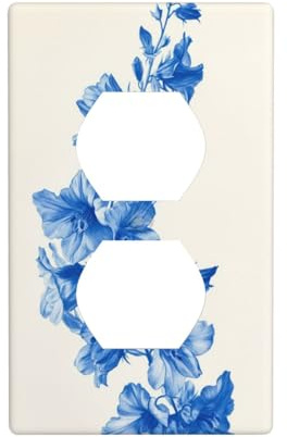 Larkspur Blue Flower Outlet Cover Light Switch Cover Decorative 1 Gang Wall Plate for Kitchen Room Bathroom Size 7x11.4cm