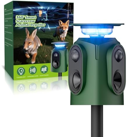 Ultraschall Katzenschreck für Garten, 360° Katzenschreck Ultraschall, Solar Tiervertreiber Garten, Wasserdicht mit IP65&PIR-Bewegungssensor und Blinklicht,Wirksam Gegen Katzen,Hunde,Voge