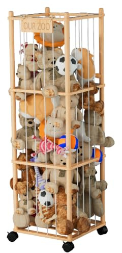 VERONLY Soft Toy Storage Unit with Lockable Wheels - Large Wooden Teddy Bear &Stuffed Animal Organiser,Cuddly Rack for Nursery, Kids Bedroom, Playroom