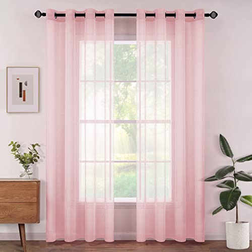 Woaboy Voile Gardinen Vorhänge Ösen 2er Set 140x200cm Rosa | Voile Gewebe für Wohnzimmer und Schlafzimmer, transparent, leicht und dekorativ für moderne Fenster.