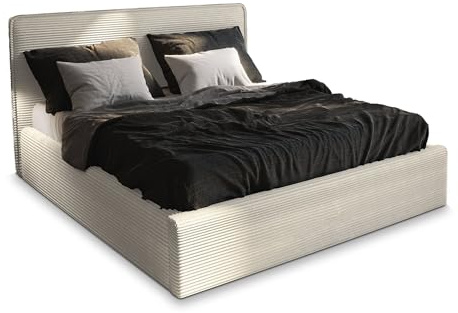 Masseno Polsterbett Parma 120x200 cm, Doppelbett, Bettkasten, Stauraum, Lattenrost Und Kopfteil - Creme, Lincoln 03