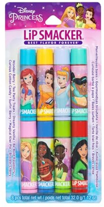 Lip Smacker Disney Princess Flavored Lip Balm Party Pack 8 Count, Clear, For Kids