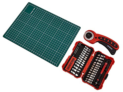 Amtech S0504 Hobby and Craft Set Rotary Cutter, Tweezer, A4 Cutting Mat, Sharpening Stone and 31pc Storage Case