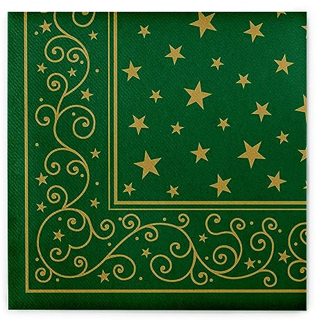Sovie HORECA Weihnachtsserviette Liam in Grün aus Linclass® Airlaid, Serviette stoffähnlich, Advent Weihnachten Winter, Einwegservietten, 40x40cm, 50 Stück