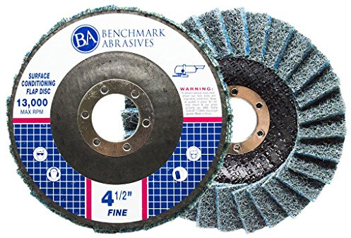 Benchmark Abrasives 4-1/2 Type 27 Surface Conditioning Angle Grinder Flap Discs for Blending, Grinding, Sanding, Polishing, 7/8 Arbor (5 Pack) - Fine Grit