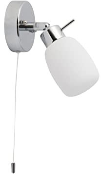 firstchoicelighting Modern Polished Chrome & Glass IP44 Bathroom Wall Light with Pull Cord Switch