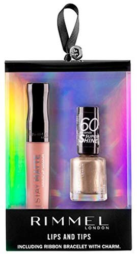 Rimmel Lips and Tips Tree Decoration Gift Set With Rimmel Stay Matte Liquid Lip Be My Baby and 60 Seconds Super Shine Nail Polish Darling You Are Fabulous Gold
