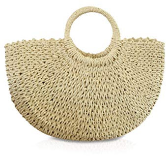 NICOLE&DORIS Sac à Main Nouvelle Femme Été Sac de Plage Poignée Sac Rotin Sac de Paille Tissé Sac à Main pour Dame Beige