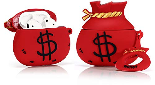 LEWOTE Custodia in silicone compatibile con Apple AirPods 1 e 2, design divertente, regalo ideale per ragazze, bambini o donne, Borsa dei soldi rossa