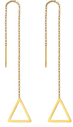 Flongo Damen Stäbchen Durchzieher Ohrringe Lange Quaste Einfädler Ohrringe Frauen Ohrhänger Ohrstecker Ohrkette Ohrseil mit Dreieck Rahmen Anhänger Gold