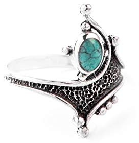 Windalf Vintage Freundschafts-Ring ALICIA 2 cm Antik Silberring mit Türis Glücksring Gothic-Schmuck Bohemia Design 925 Sterlingsilber (Silber, 58 (18.5))