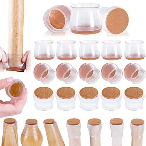 Niviy Protection Pied de Chaise Embout de Chaise pour Anti-rayures et Réduit le Bruit Patin Chaise Silicone Tampon de Chaise Protection Parquet Transparents 16 PCS 40MM