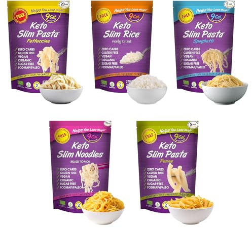 Eat Water Keto Slim Pasta, Noodles & Rice Variety Pack 270g (Pack of 5) – Organic Konjac Shirataki Food Mix, Low Calorie, Zero Carb, Gluten-Free, Fat-Free, Vegan, High Fibre Ready to Eat