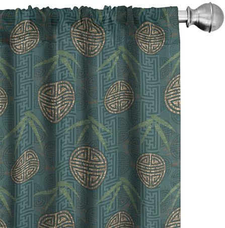 ABAKUHAUS Bambus Vorhänge, Gardinen, Motive, Fensterbehandlungen für Wohnzimmer Schlafzimmer Dekor, 2 Stück 75 cm b x 175 cm h, Teal Ivory Tan