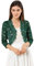 Allegra K Día de San Patricio Cárdigan Toreras Top De Encaje Floral Transparente Manga 3/4 Elegante para Mujer Verde Oscuro XS
