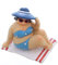 ETC dekorative witzige kleine Dekofigur Strandlady mit Sonnenhut auf Badetuch blau-weiß-rot (hellblau mit Herzchen)