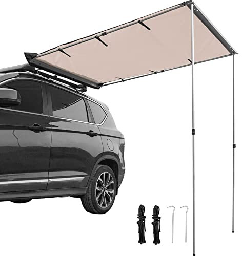 HH-CC Auto-Seitenmarkise, ausziehbare Markise für Fahrzeuge, wasserdicht. Teleskopstangen Anhänger Sonnenschirm Dachzelt mit Tragetasche für Jeep/SUV/LKW/Van Outdoor Camping Reisen, Sand,250CM*300CM