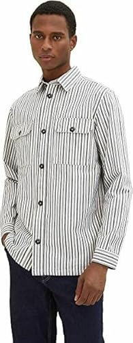 TOM TAILOR Herren 1034885 Hemd, 31171 - Navy Off White Stripe, XXL