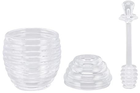 Acouto Pot à miel transparent, récipient à miel en plastique en forme d'abeille avec tige d'agitation, accessoires de cuisine pour la cuisine à domicile