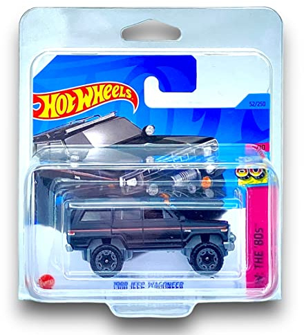 Hot Wheels 1988 Jeep Wagoneer (Black) 5/10 HW: The 80's - 2023-52/250(Short Card) - COMES IN A KLAS CAR KEEPER PROTECTIVE COLLECTORS CASE - HKJ63