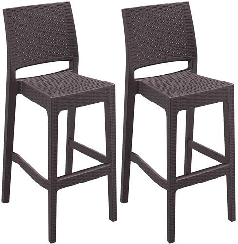 CLP 2er Set Barhocker Jamaica Mit Fußstütze I Outdoor-Tresenhocker In Rattan-Optik I Stapelbare Barstühle, Farbe:braun