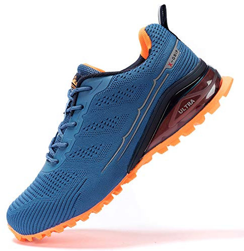 Kricely Traillaufschuhe Herren Leicht Atmungsaktiv Wanderstiefel Rutschfest Laufschuhe Outdoor Fitness Straßenlaufschuhe（Blau 42）