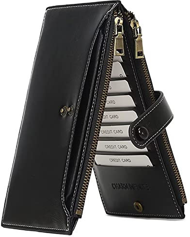 Mudono Schlanke Geldbörse für Frauen RFID Blockierung Multi Kreditkartenhalter Vintage Clutch Geldbörse Anti-Diebstahl Reise Telefon Geldbörse Brieftasche, Schwarz, M, Retro