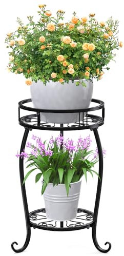 STLOVe Supporti per Piante in Metallo, 2 Piani Portavasi da terra, Iron Plant Stands per Interni ed Esterni, per la Decorazione Domestica (Vaso e pianta Non Inclusi)