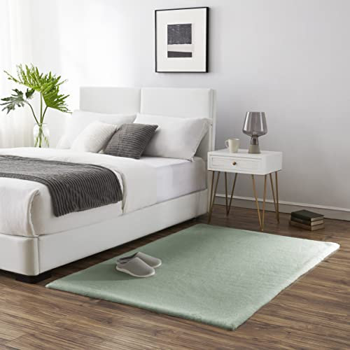 Teppich Wölkchen Fellteppich Kunstfell Teppich Waschbar, Hasenfell Imitat, Kaninchenfell, Kurzfell - Flauschiger Teppich Wohnzimmer, Bettvorleger Schlafzimmer, Teppich Fell - Grün - 140x200cm