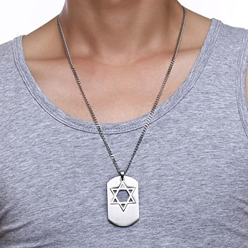 YAHOYA Israel Symbol Davidstern Hundemarke Anhänger Halskette für Männer Edelstahl Religiöser jüdischer männlicher Schmuck Abnehmbarer Schmuck