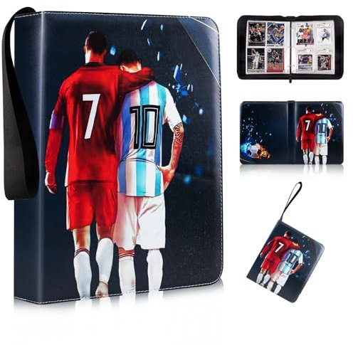 Egmelos Trading Card Binder, PU Leather Football Card Binder, Football Card Holder for 400 Cards, Card Collection Folder with 50 Sleeves, Zipper, Binder Album for Baseball Cards, Sports Star Cards