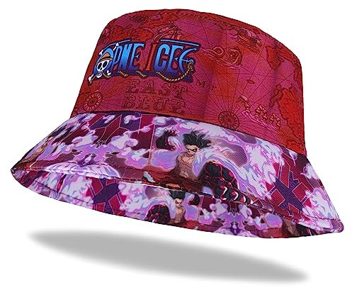 Roffatide Anime One Piece Packable Bucket Hat Graffiti Luffy Printed Fishing Hat Maroon Sun Hat for Women Men