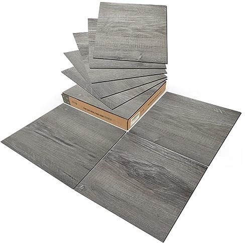 Art3d Lot de 30 dalles de sol autocollantes en PVC - 30 x 30 cm - Pour bricolage - Sol en vinyle imperméable - Aspect bois - Pour cuisine, salle à manger, chambre à coucher - Gris taupe - 2,7 m²
