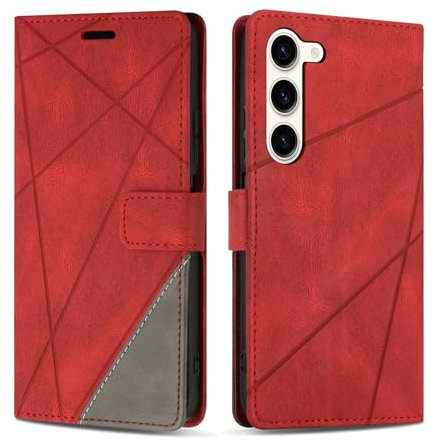 SONWO Case for Samsung Galaxy S23, Premium PU Leather Flip Wallet Case Magnetic Closure Cover Case Card Slots kickstand Phone Case for Galaxy S23, Red