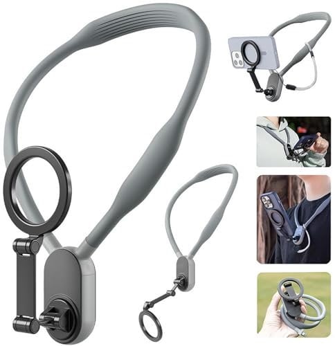 Honbobo Magnetic Neck Mount Holder MagSafe for iPhones 16/15/14/13/12 Series Neck Phone Holder with Magnetic Ring for Android/iPhones 11 and below series Quick-Release Neck Mount Stand Hand Free
