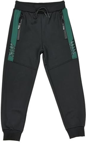 Fashion Boy Jungen Jogginghose Freizeithose warm gefüttert in Schwarz/Grün, Gr. 98/104, J3638.3/4