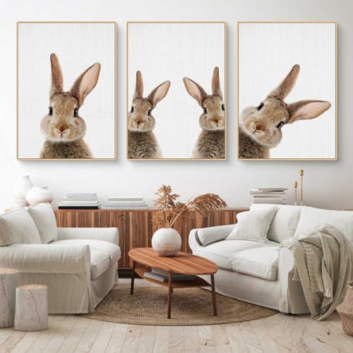 CULASIGN 3er Premium Kaninchen Poster Set, Tiere Hase Bilder Kinderposter Leinwand Wandkunst, Wandbilder Deko für Kinderzimmer Babyzimmer Mädchen Jungen, Ohne Bilderrahmen (30x40cm,GHI)
