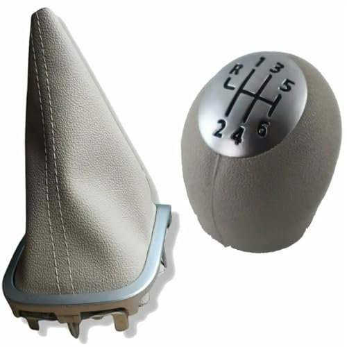 SANCAK Auto Getriebekopf Schaltknauf-Set, 6-Gang-Typ, beige Farbe für für Megane 3 (MK3) Schaltsack