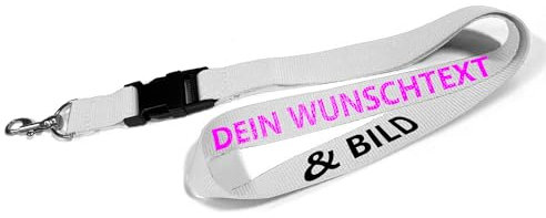 Kiwistar UG - Schlüsselband 25 mm - weiß - bedruckt mit Ihrem eigenen Schriftzug und Foto - individuell personalisiert - Lanyards Geschenkartikel Wunschtext