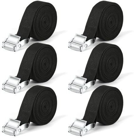 IAZZCO Tie Down Straps with Buckle: 25MM X 2.5M Adjustable Ratchet Straps Loading Capacity Cargo Straps for Motorcycles/Car/Trailer/Household (6PCS/Black)