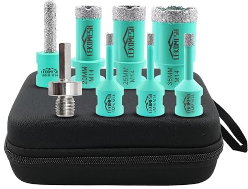 LEKOMESH Punte Diamantate Gres Porcellanato - 8pezzi (6/6/8/20/25/35MM+10mm Fresa Diamantata+Adattatore) Seghe a Tazza Diamantata per Gres Porcellana Ceramica, Filettatura M14