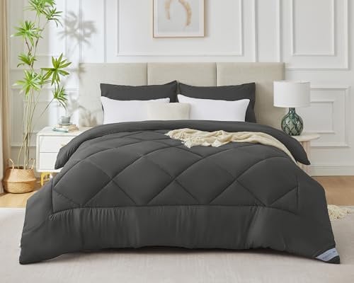 WAVVE Bettdecke 200x200 cm Winterdecke Warm, Steppdecke Winter XL 450 GSM Mikrofaser Duvet 200x200cm, Weiche Kuschelige Steppbettdecke Grau 200 x 200 (1800g Füllung)