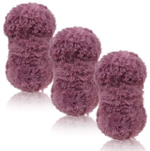 LEREATI Plüschwolle 3 x 100g Fransengarn Weiche Flauschige Wolle Dicke Plush Yarn Fluffy Yarn Fransenwolle zum Häkeln & Stricken Tasche, Hüte, Decken, Pelziges Objekt (Weintraube Violett)