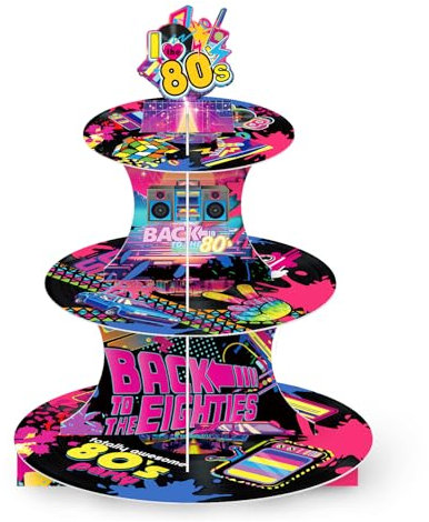 HapeePopy 80er-Jahre-Party-Dekorationen, 3 Etagen, 80er-, 90er-Jahre-Cupcake-Ständer, Party-Dekorationen, Cupcake-Displayhalter, Geburtstagsparty-Zubehör